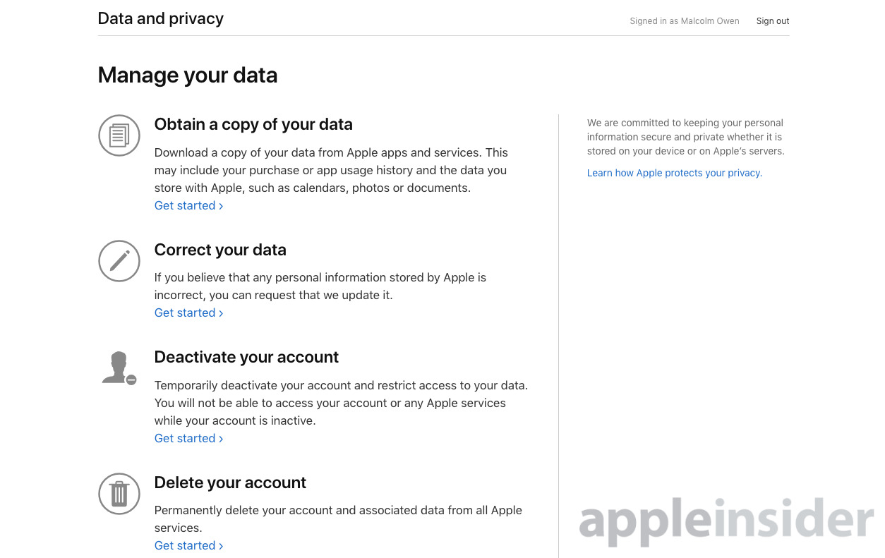 Apple data and privacy portal
