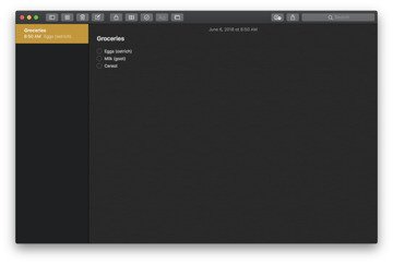 Notes dark mode in macOS Mojave