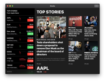 Stocks dark mode in macOS Mojave