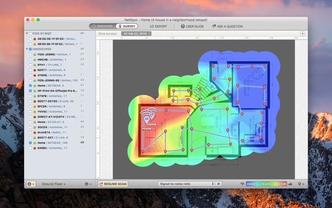 Sample NetSpot Wi-Fi map of a small house