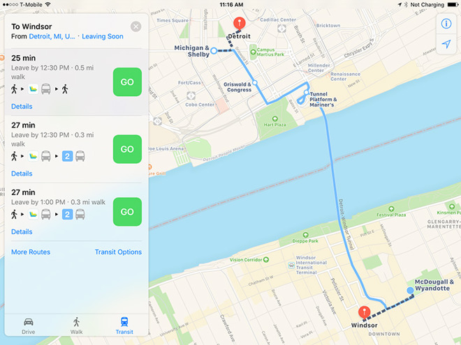 Apple Maps Detroit and Windsor
