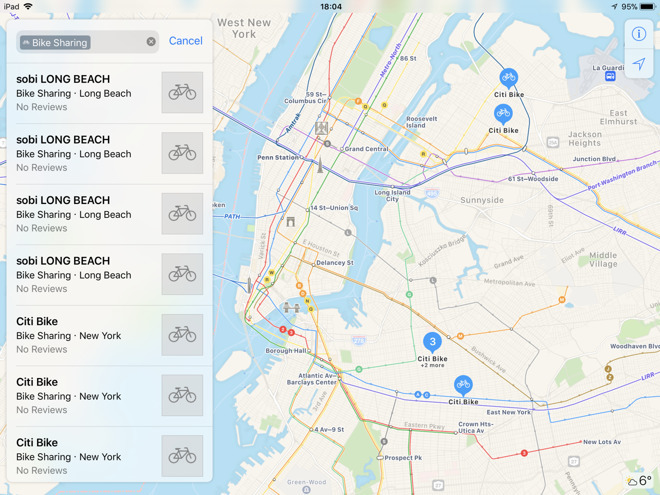 Apple Maps bike-sharing