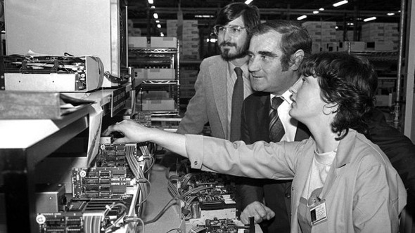 Apple co-founder Steve Jobs visits Apple II manufacturing in Cork, circa October 1980.