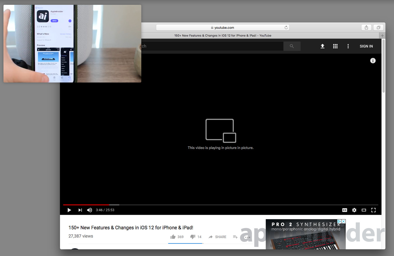 YouTube Safari Picture in Picture macOS