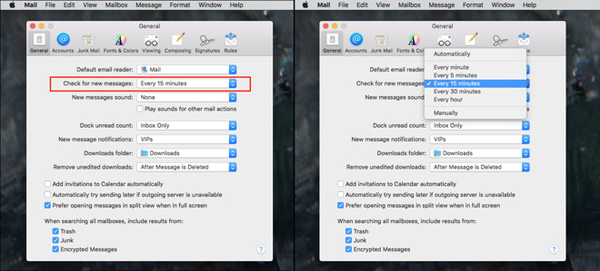 how often does mac mail check for new messages