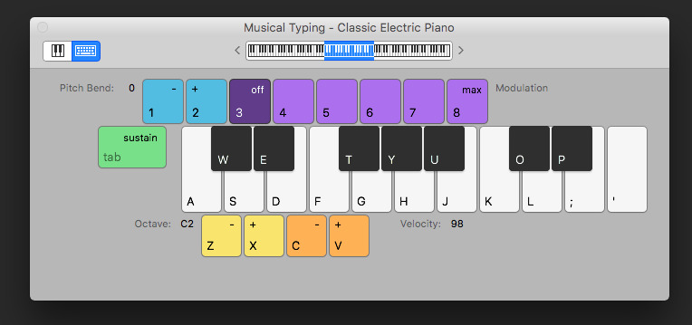 garageband computer keyboard piano