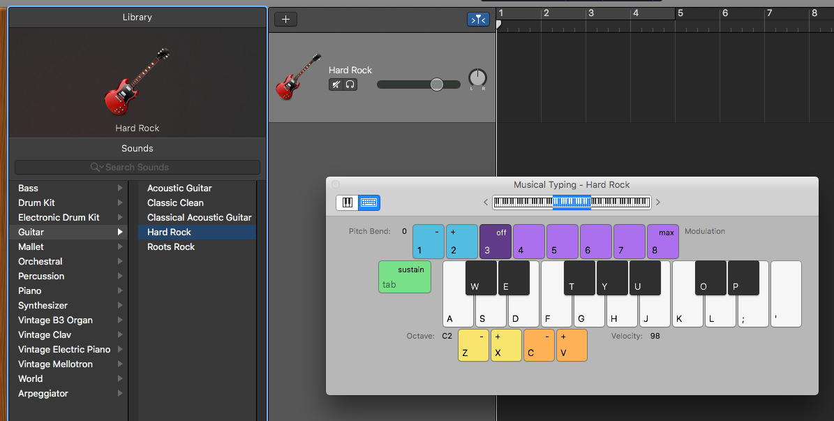 garageband computer keyboard piano