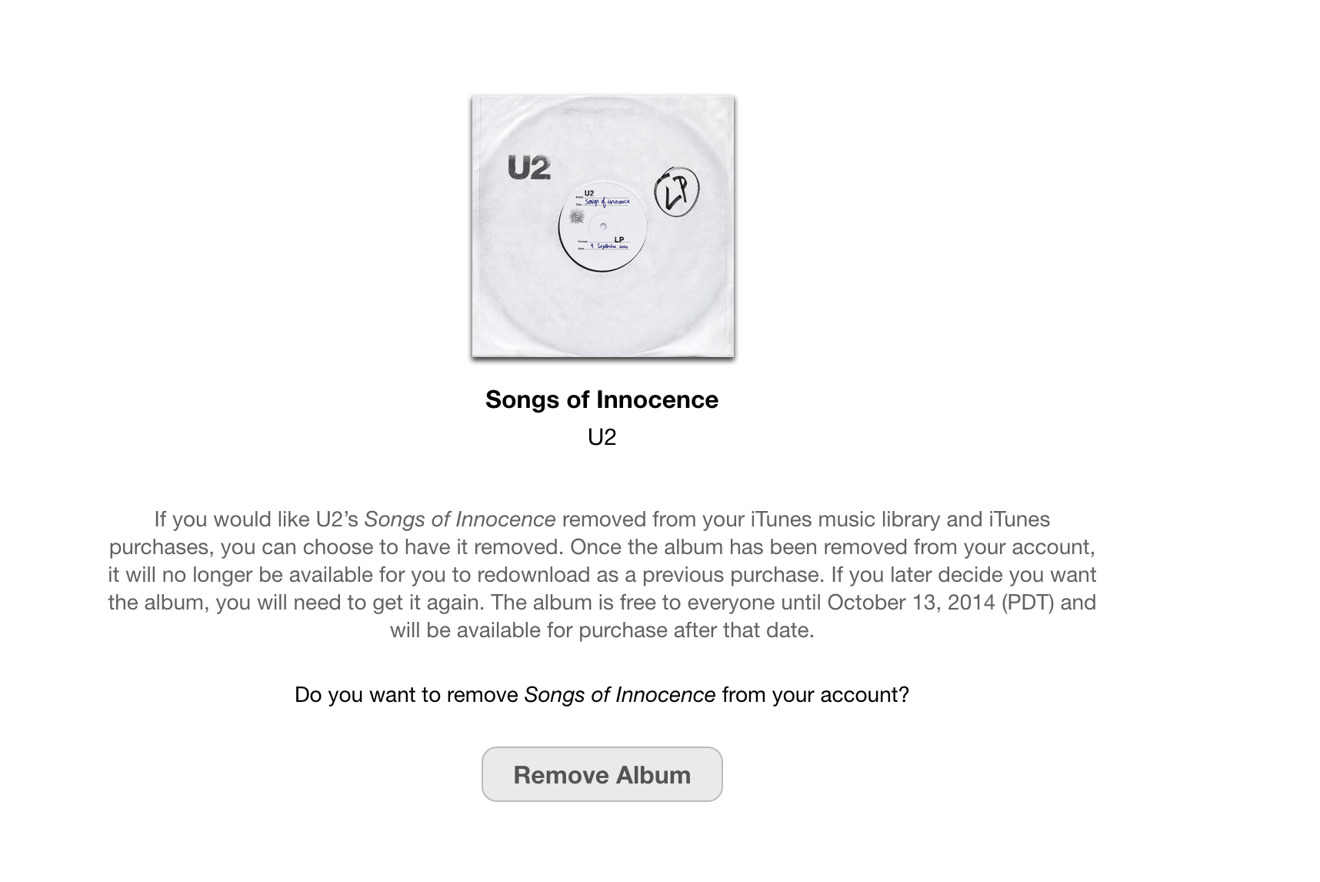 Apple's instructions for how to remove Songs of Innocence