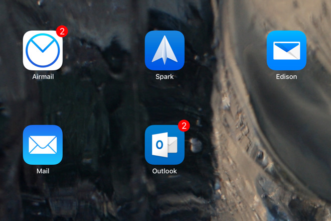 Icons for the main alternatives to iOS Mail including Airmail, Spark and Outlook
