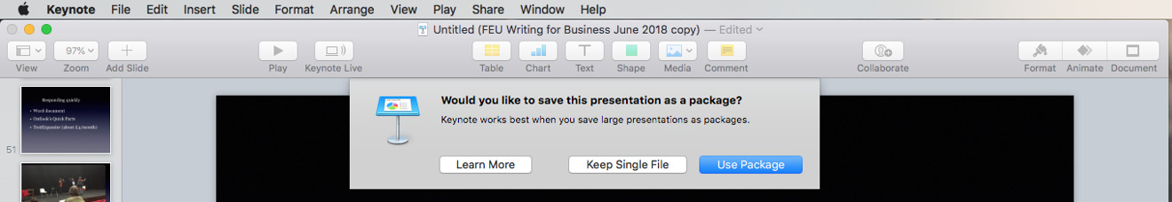 how to use presentation mode in keynote