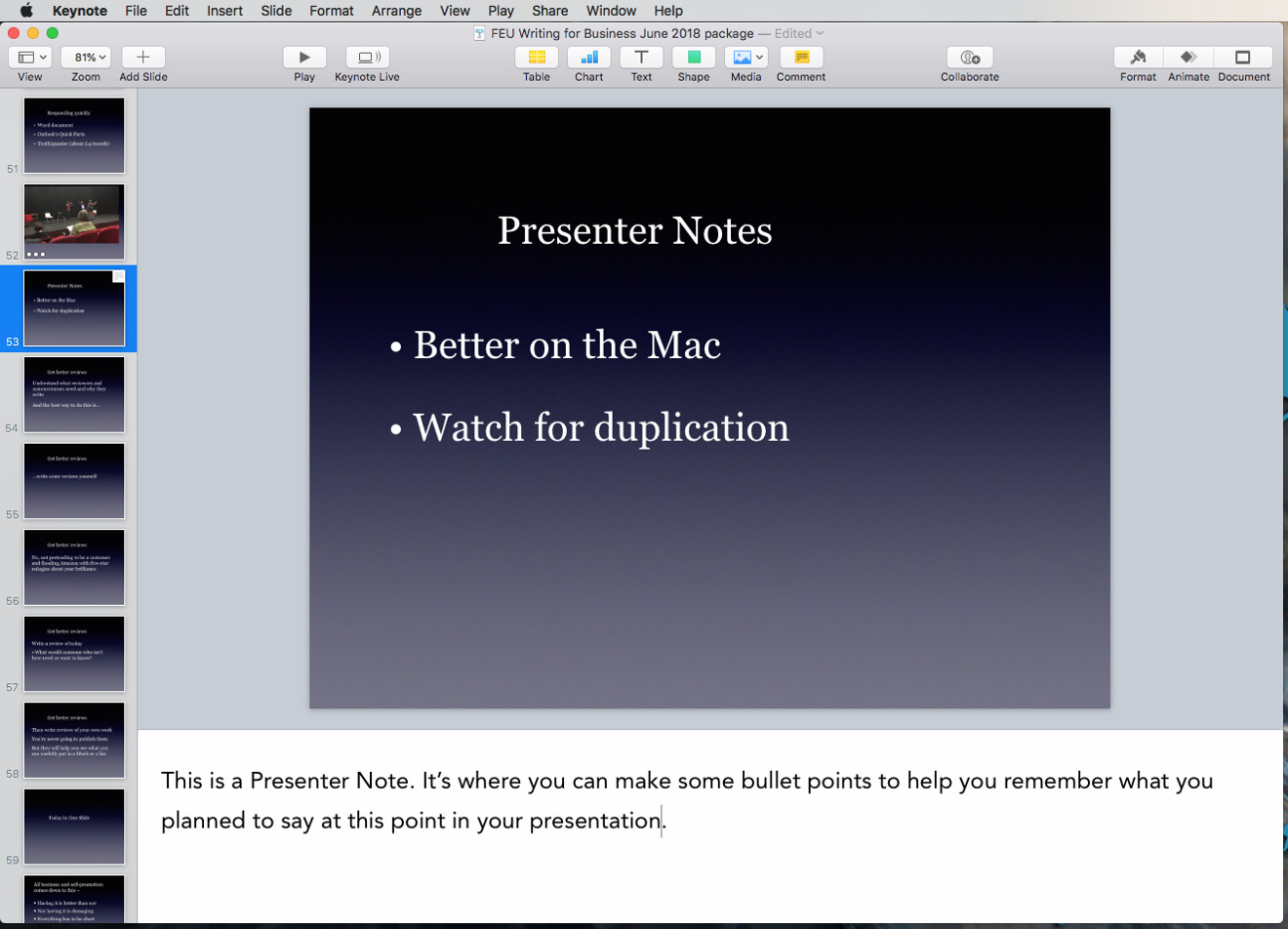 how does one copy just the notes for a powerpoint on mac