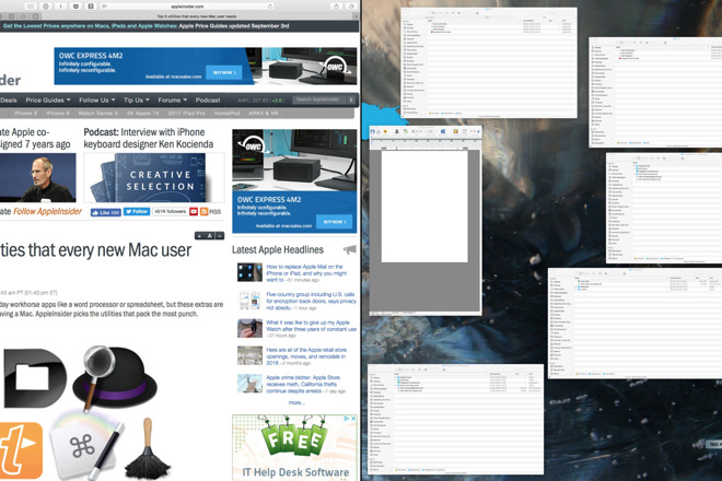 Choosing the two apps to display in Apple's Split View for Mac.