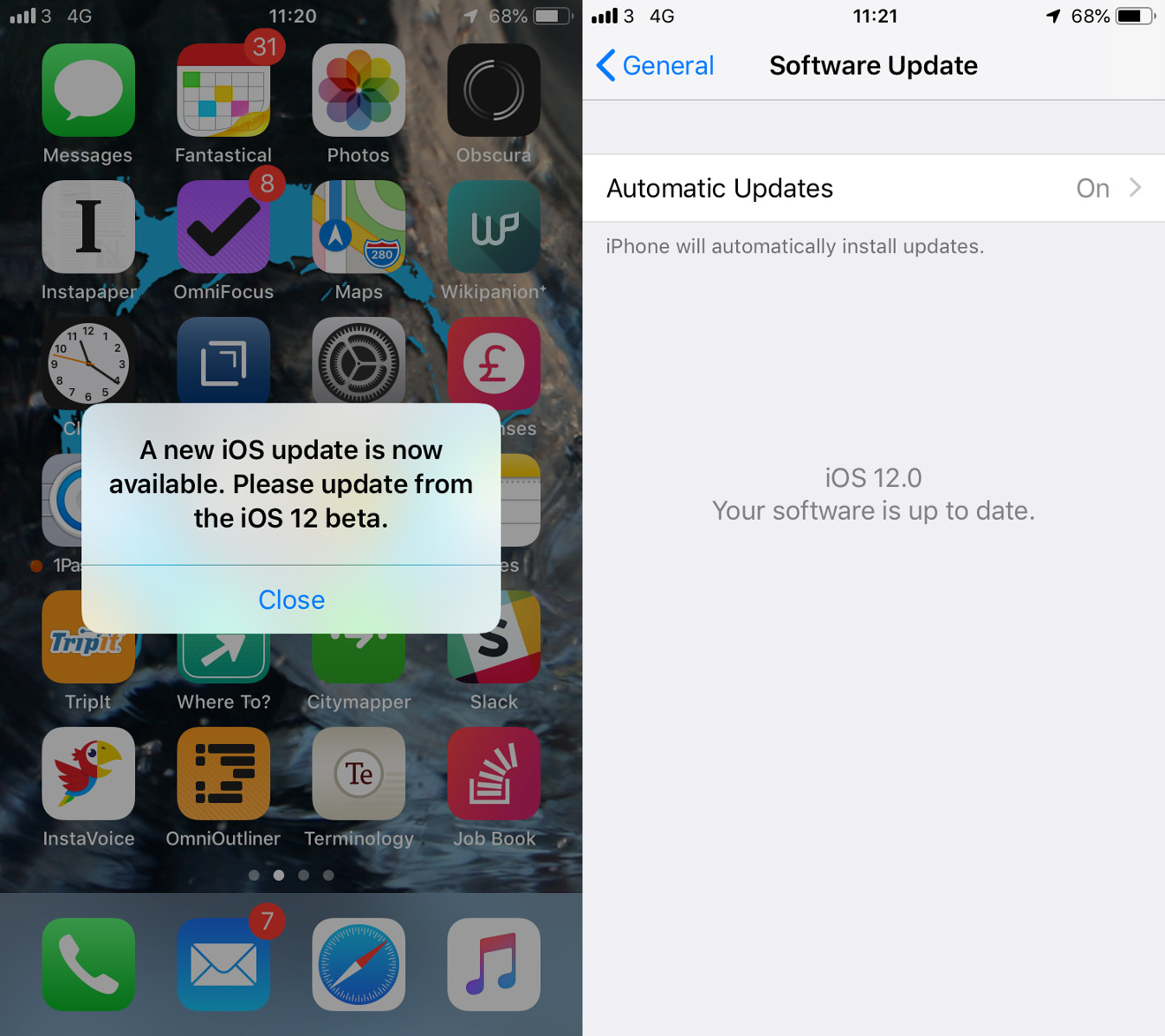 How to stop the constant update prompt in the iOS 12 beta 
