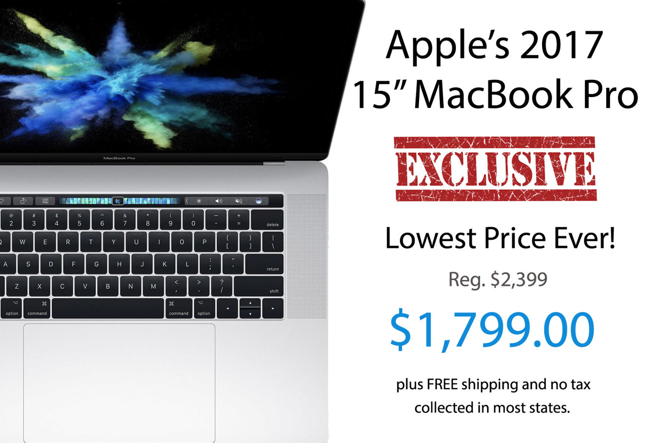 Apple 15 inch MacBook Pro with TouchBar lowest price ever