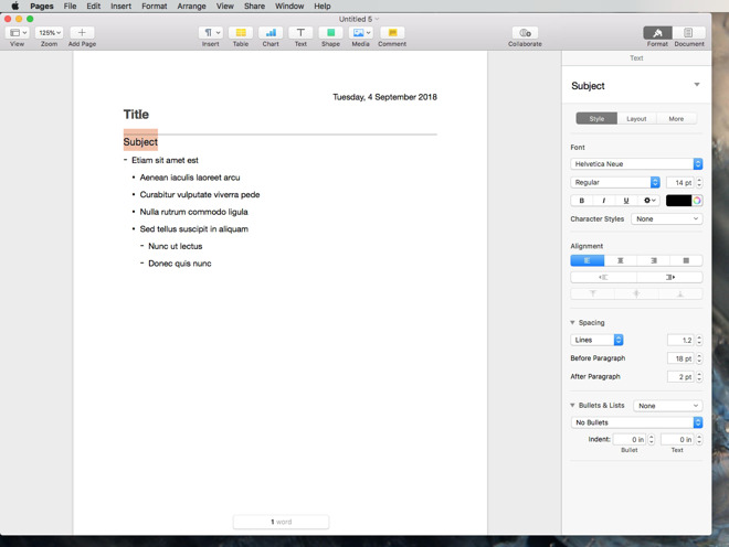The Note Taking template is the closest Pages comes to having an outliner