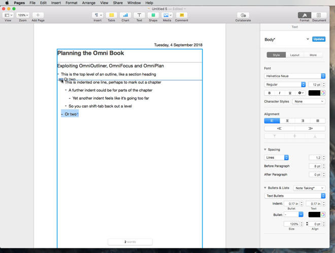 You can rearrange lines in an outline in Pages