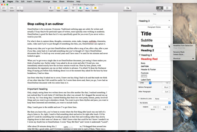 Change the font or style of some text and Pages can apply that to all similar text across the document