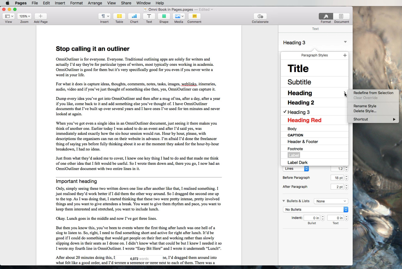 mac pages outline view