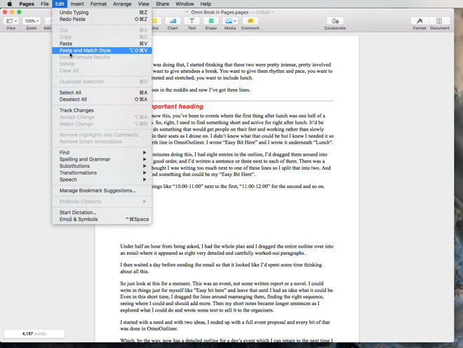 Paste text into your document and have Pages format it automatically