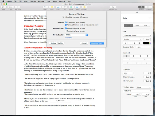 center page for editing pages mac