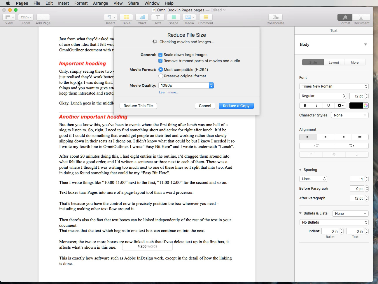 create one continuously flowing page in word for mac