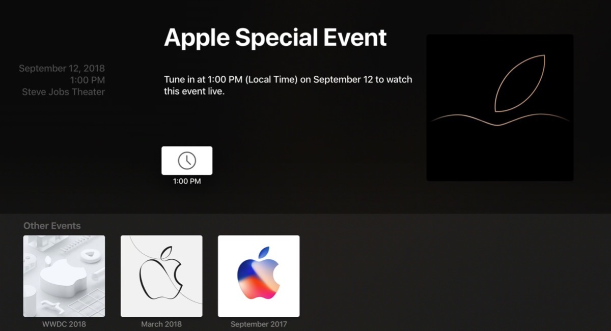 Contents of Apple Events app on Sept. 5