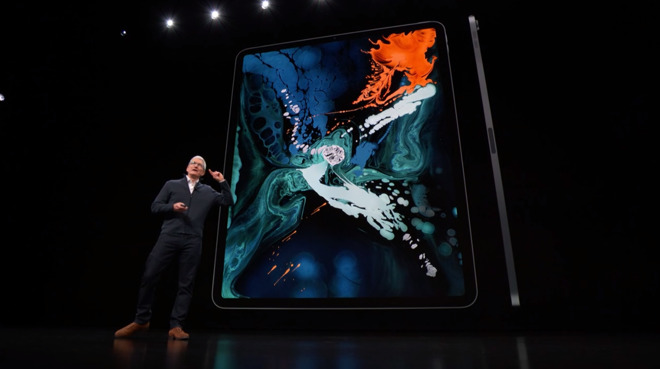 Apple CEO Tim Cook presenting the new iPad Pro