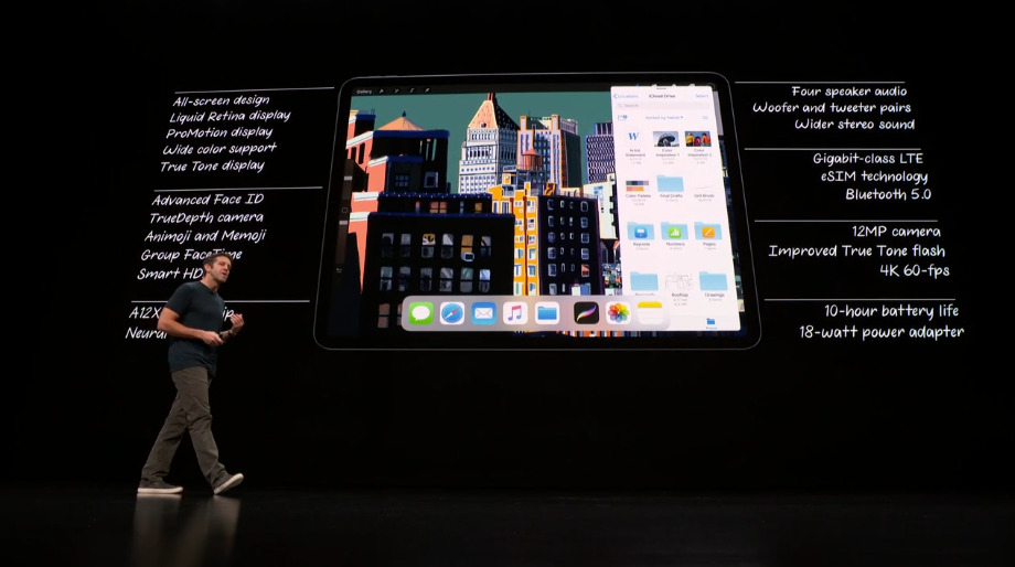 Apple's on-stage list of specifications for the new iPad Pro models