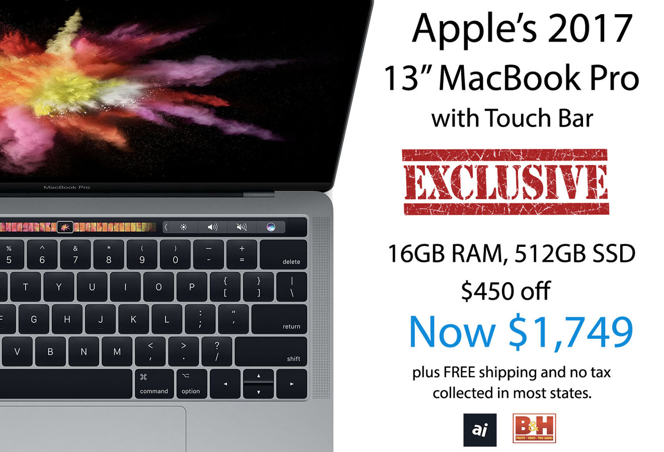 Apple Mid 2017 13 inch MacBook Pro with TouchBar clearance