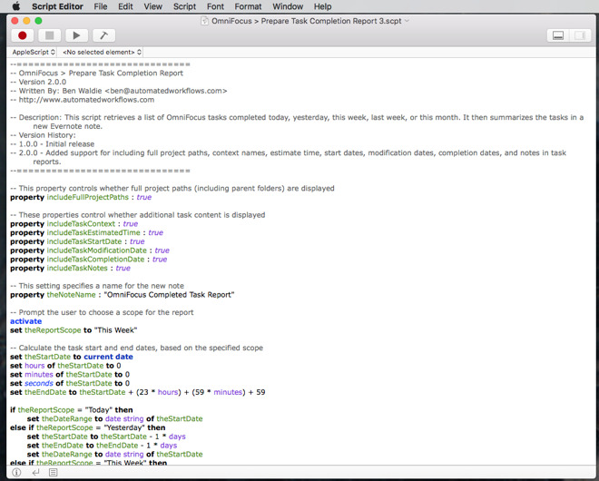 Extract from an AppleScript controlling Evernote