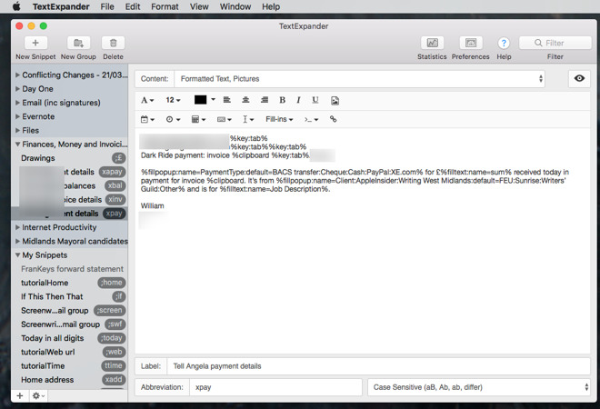 Editing TextExpander