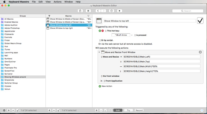 Automatically moving windows with Keyboard Maestro