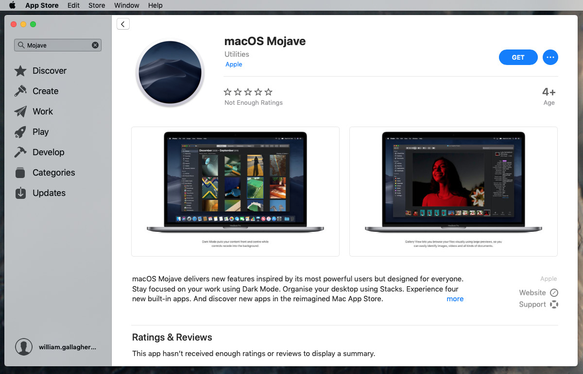 Apple's macOS Mojave on the App Store