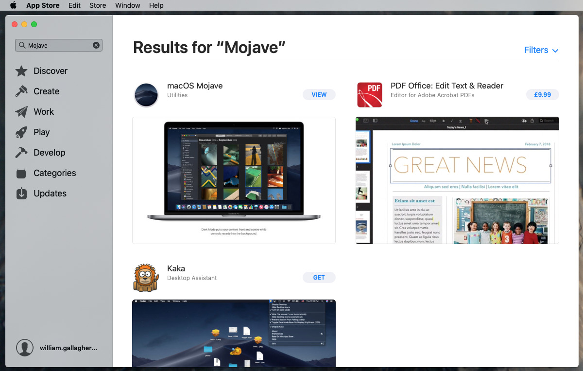 Finding macOS Mojave on the Mac App Store