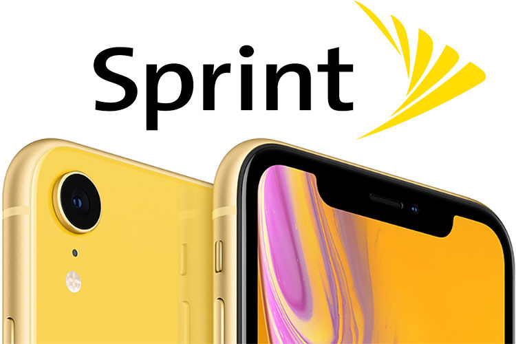 Apple iPhone XR in yellow with Sprint logo