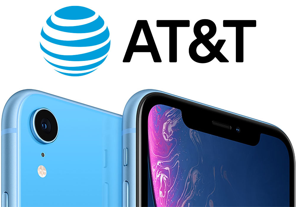 Apple iPhone XR in blue with ATT Wireless logo