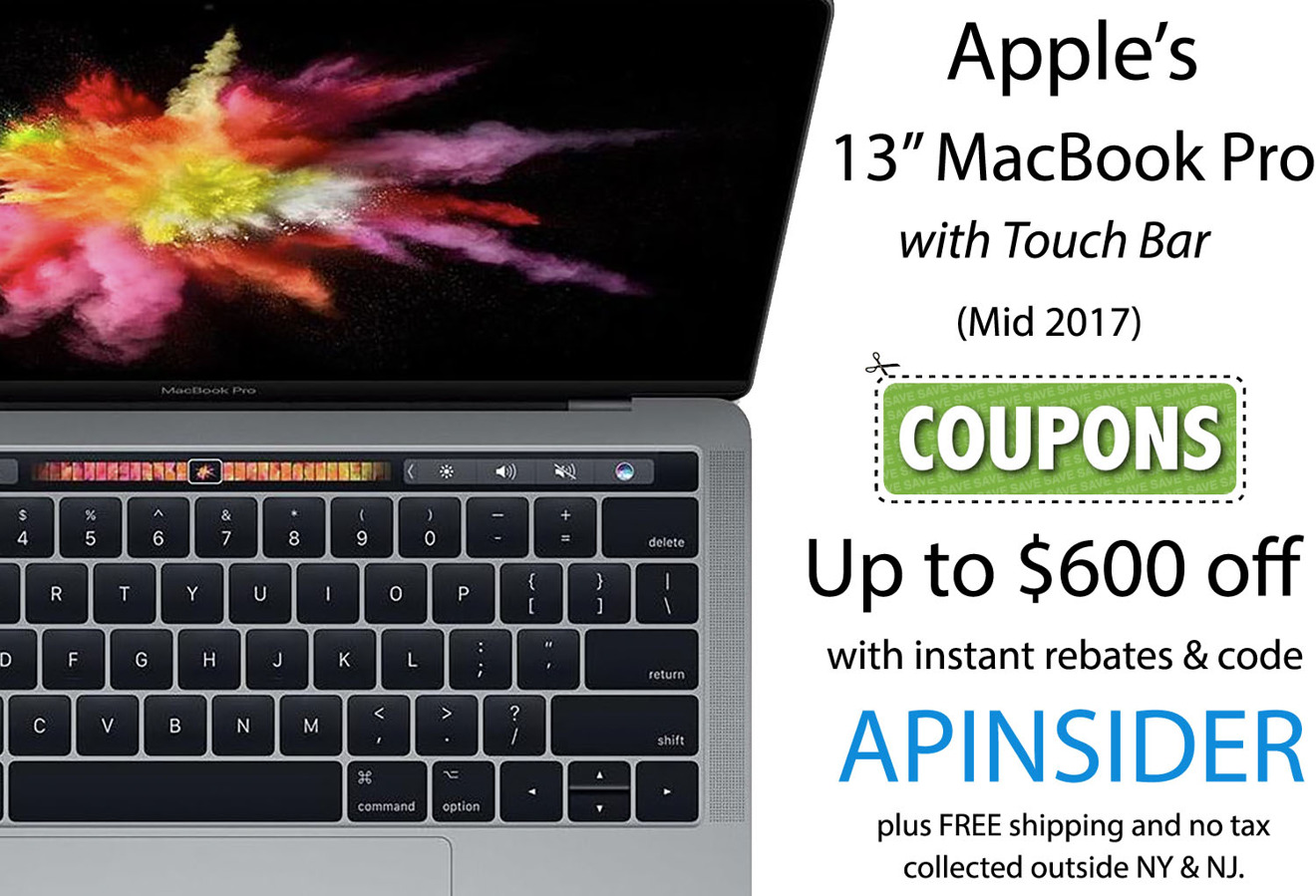 Apple Mid 2017 13 inch MacBook Pro with TouchBar and coupon graphic