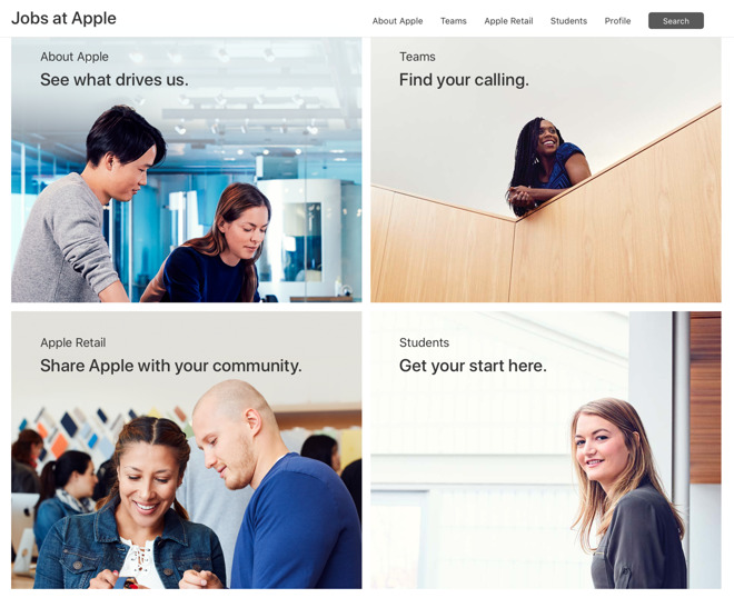 Apple's redesigned jobs site includes new recruitment video, sells