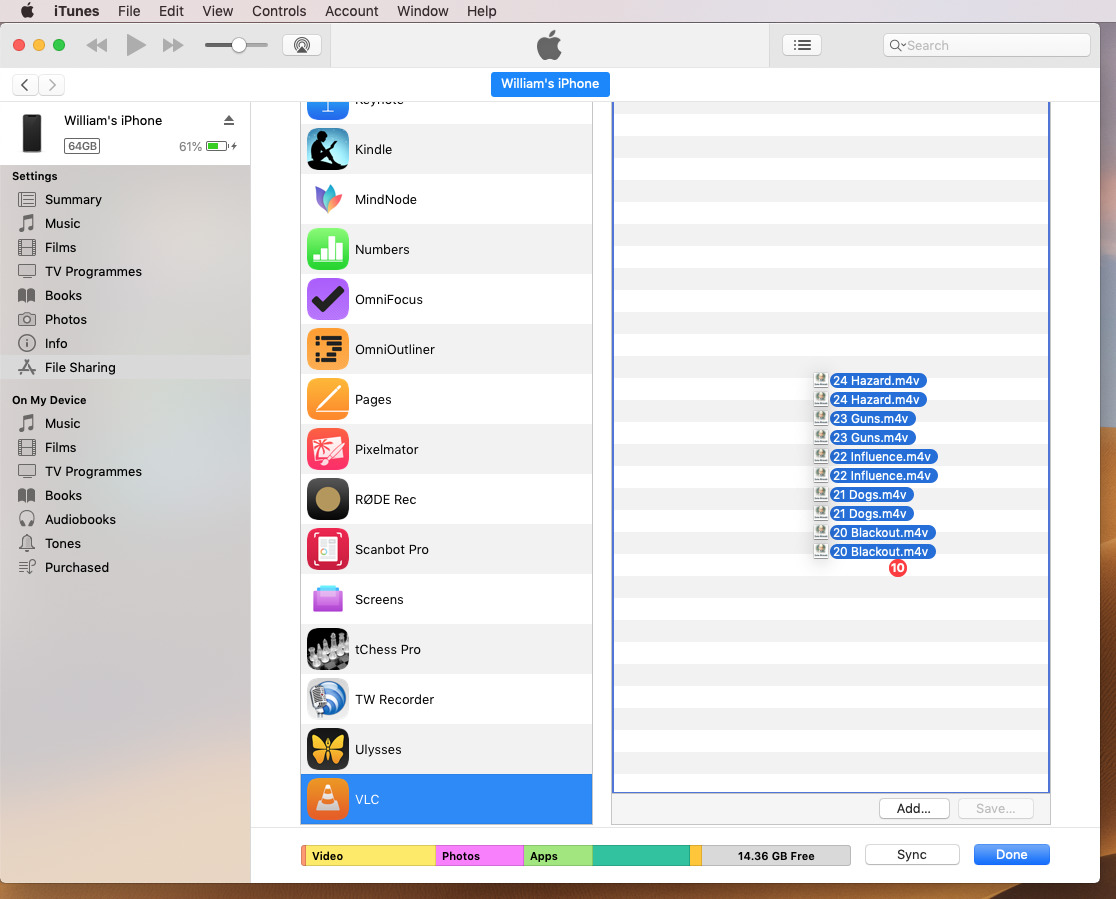 Dragging videos to VLC via iTunes on Mac