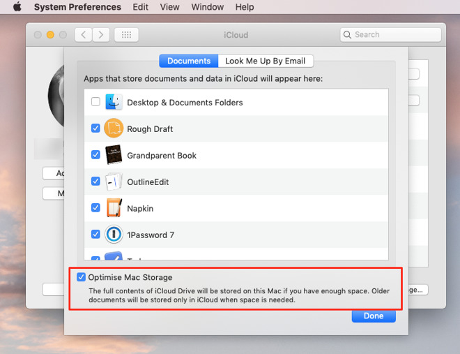 Switching on on Optimize Mac Storage