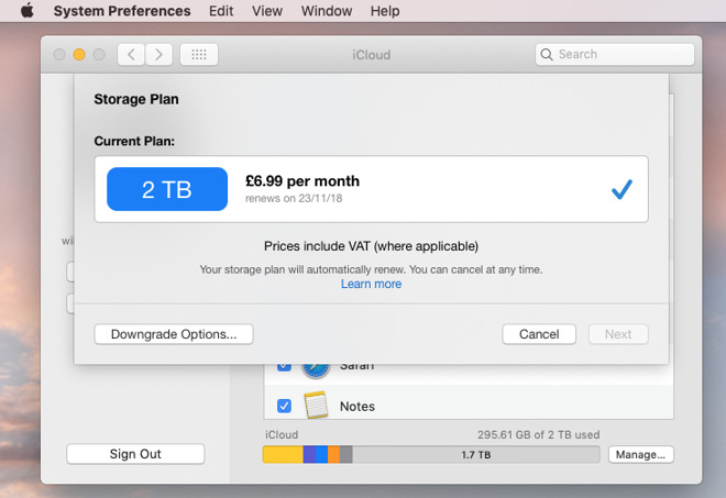 Changing your iCloud storage settings