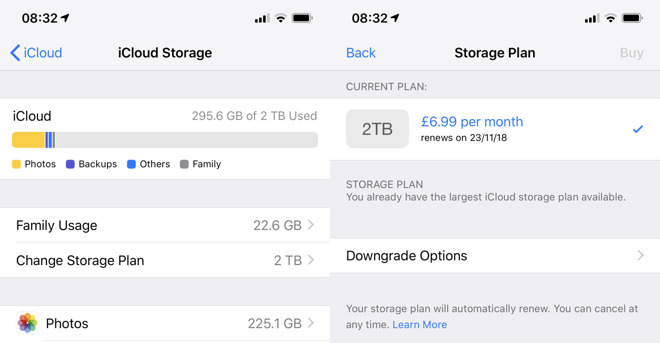 Changing iCloud storage settings on iPhone
