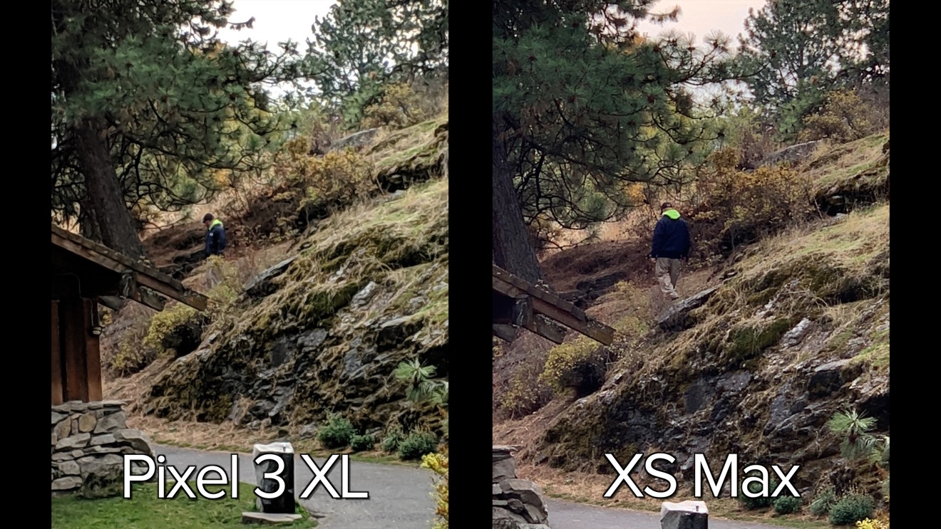 Pixel 3 XL (left), iPhone XS Max (right) wide vs telephoto zoom