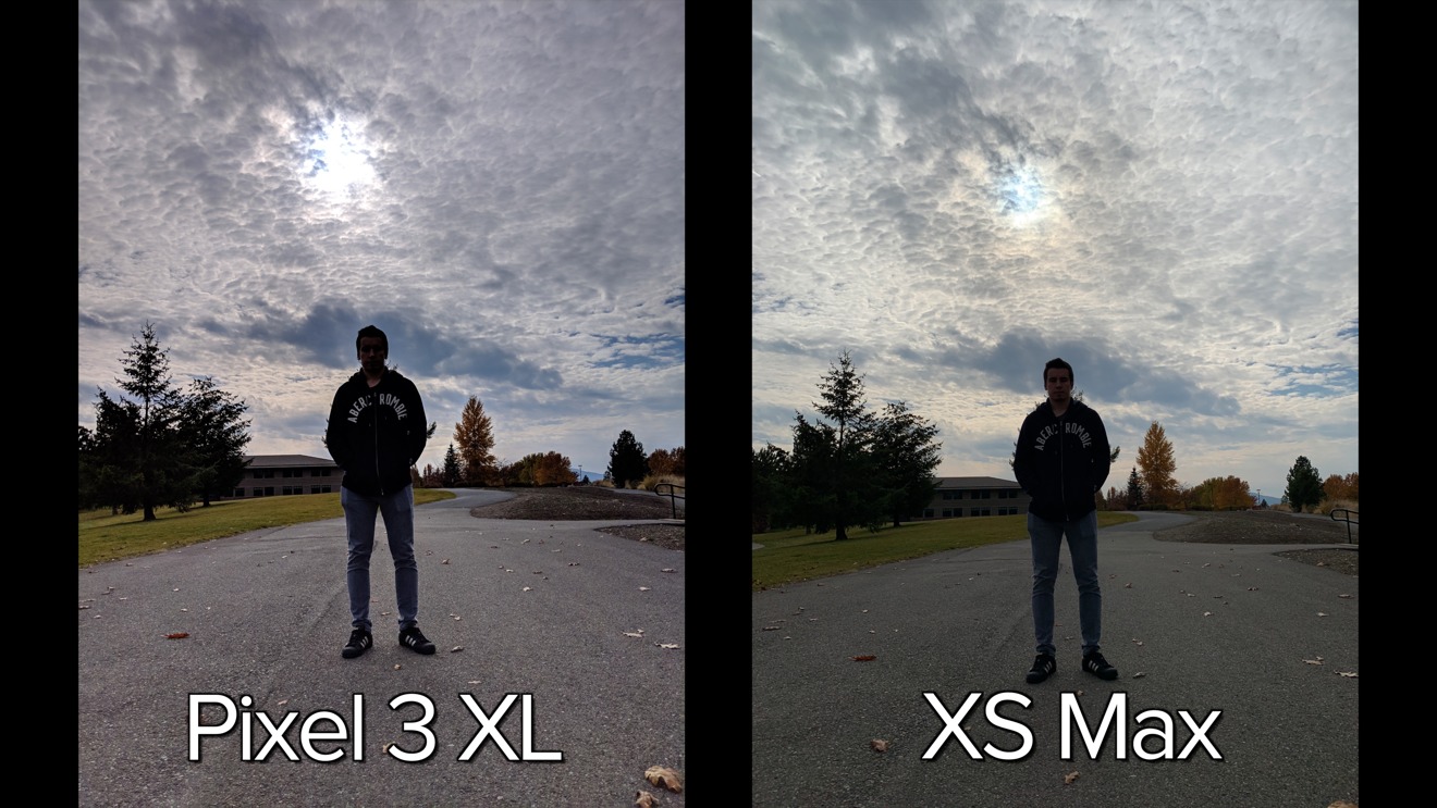 Pixel 3 XL (left), iPhone XS Max (right) showing dynamic range differences