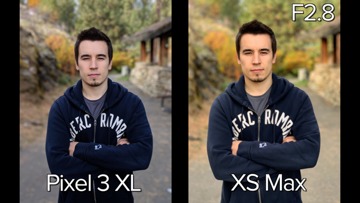 Pixel 3 XL (left), iPhone XS Max (right) portrait photo at F2.8 depth