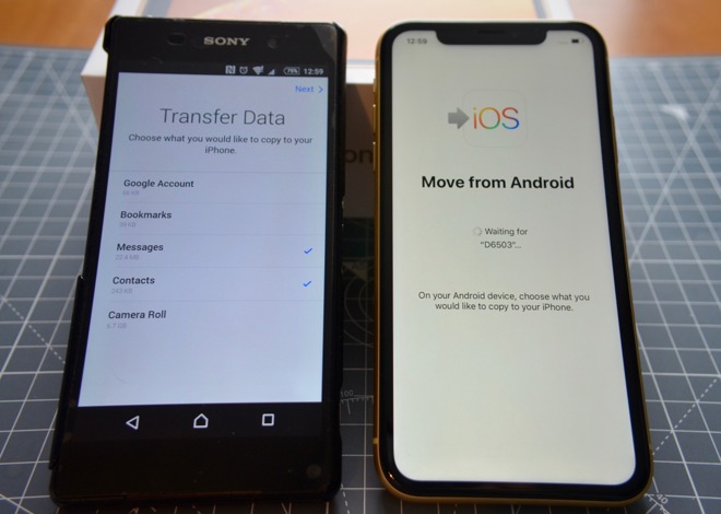 Selecting items on the Android smartphone to transfer across to the iPhone