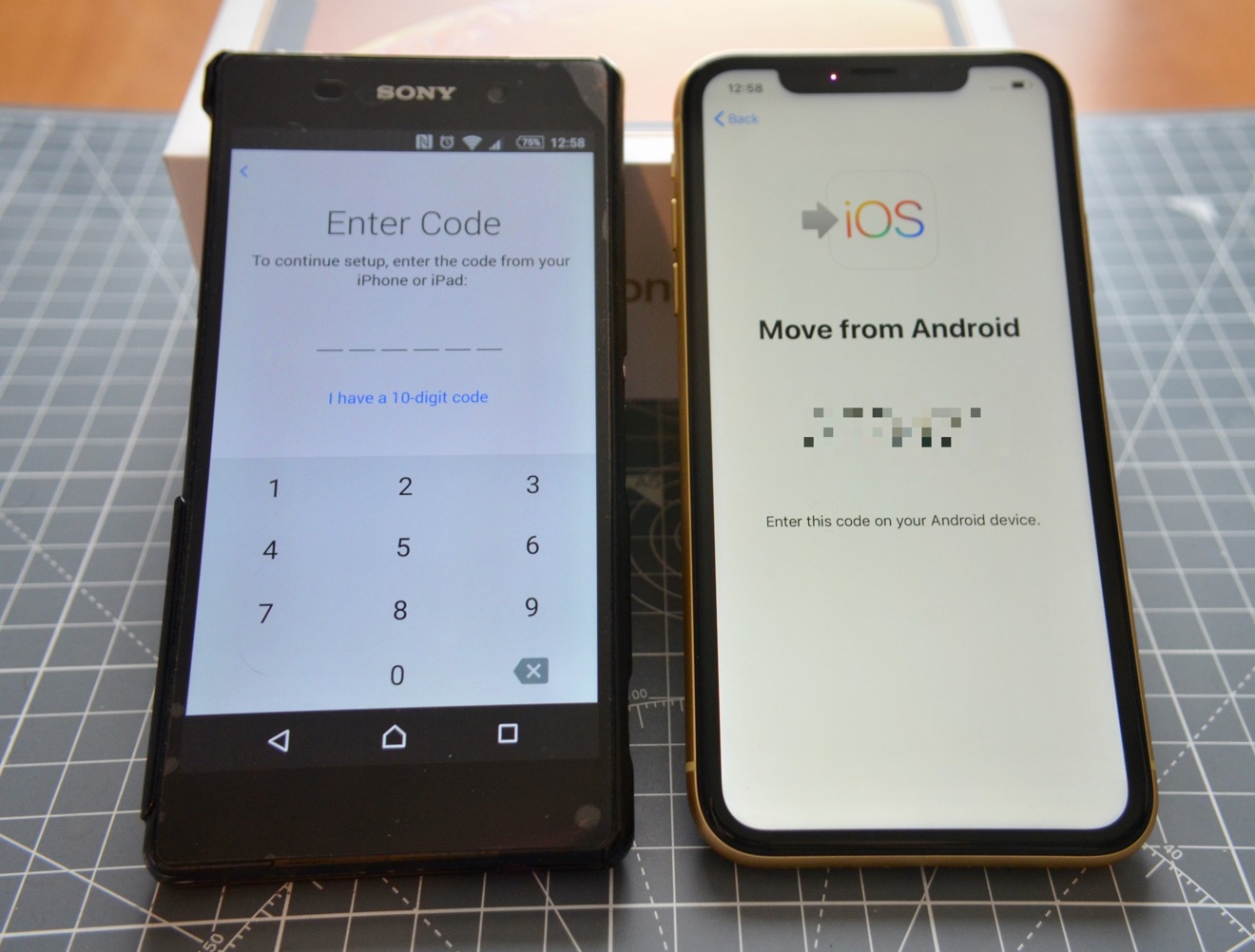 The iPhone provides a code to enter into the Android smartphone