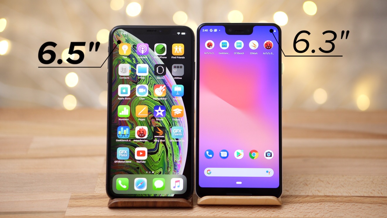 The iPhone XS Max has the bigger screen, and a less obtrusive notch than the Pixel 3 XL