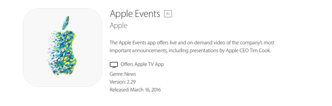 Apple TV's Event app in the App Store