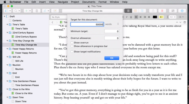 Scrivener has detailed options for word count targets